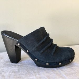Mia Blue Suede Clogs w/Brass Tacks
